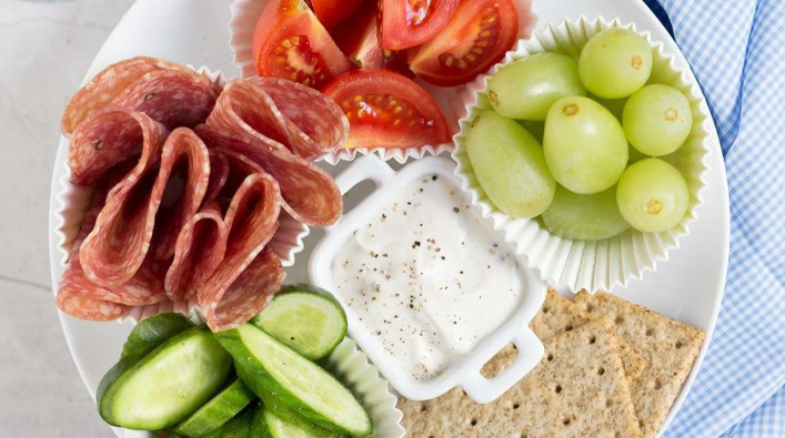 Adult Lunchable with Veggies, Salami, and Cream Cheese